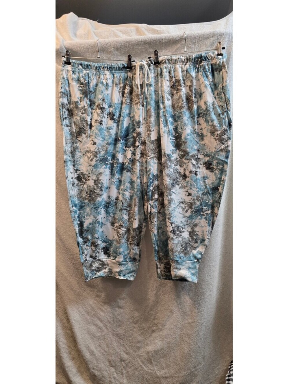 Roaman's 34/36 Blue and Beige Tie-Dye Cotton-Polyester Exercise Pants
